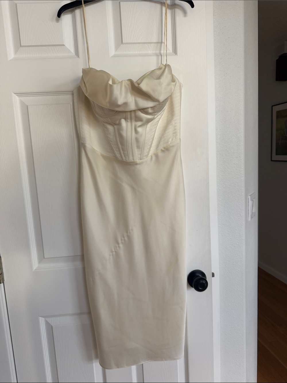 House of CB Cream Satin Corset Bustier Midi Dress